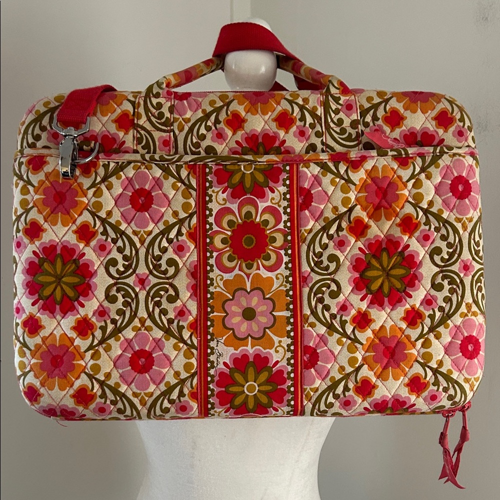 Vera Bradley Pink/Green Floral Quilted Laptop Bag